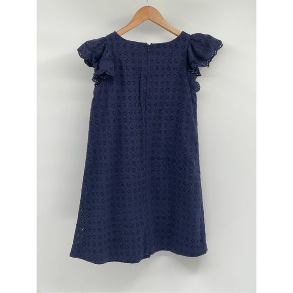 Ralph Lauren Dress Kids Girls Size 16 Navy Blue Eyelet Flutter Sleeve‎ New - Picture 2 of 11